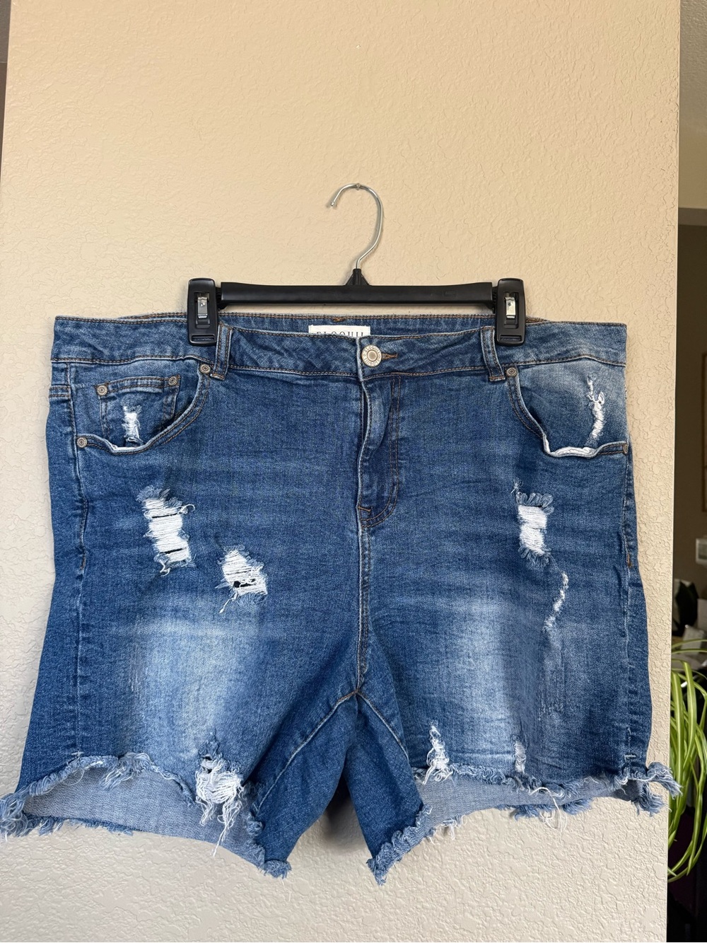 Eloquii Denim Mid Wash Shorts with Contrast Stitching